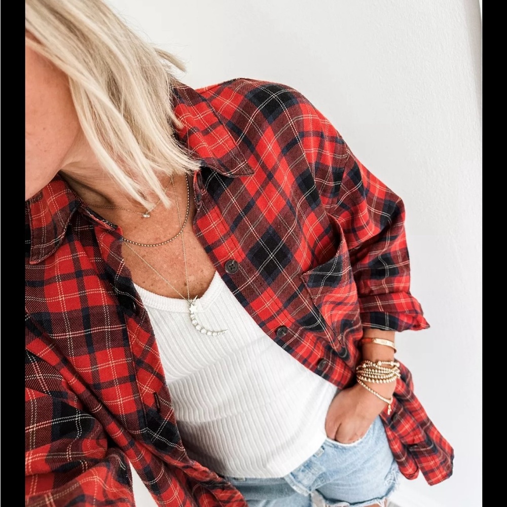 Wild Fable Red & Black Plaid Flannel Button-Down Shirt